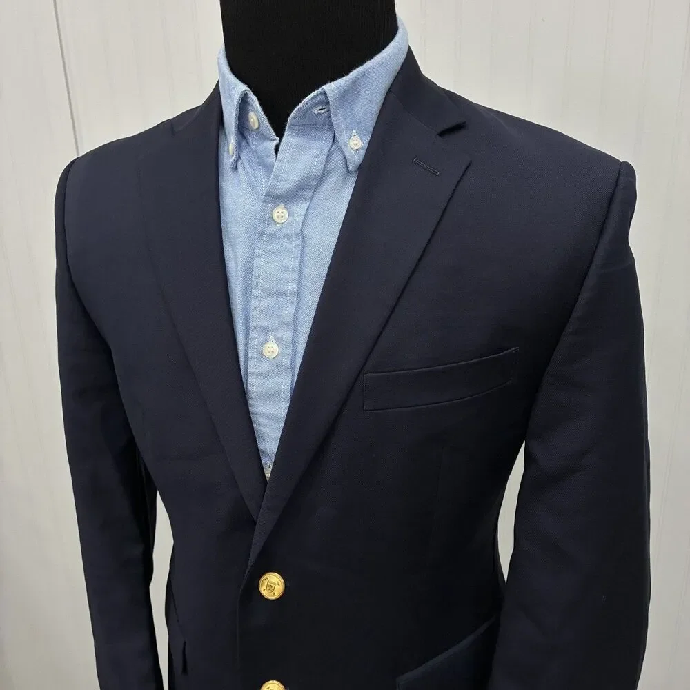 Lauren Ralph Lauren 40S Navy Blue Wool Gold Tone 2-Button Single-Vent Blazer
